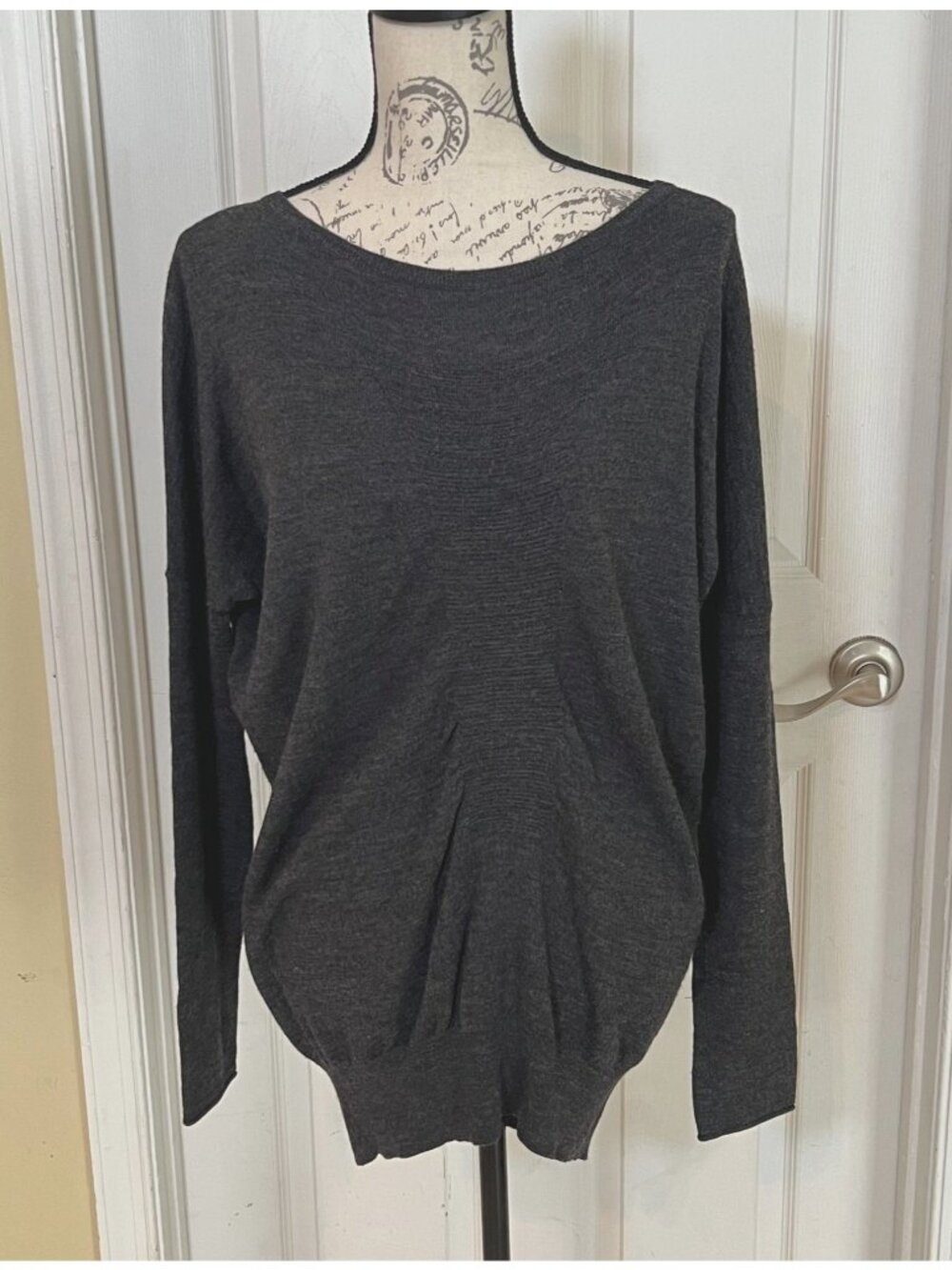 Vince Sweater Tunic Charcoal Ruched Cinched Lightweight Knit Top Shirt S